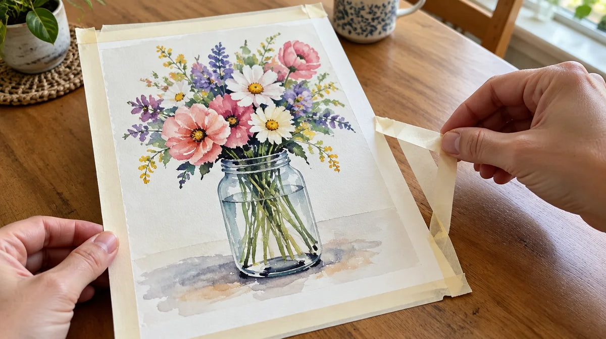 Watercolor flowers painted in the course